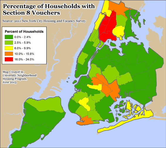 The west and south Bronx would be hit hard by cuts to Section 8. 24% of households in Community District 5 receive Section 8.