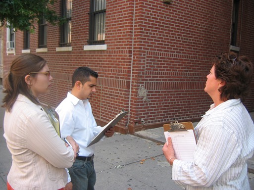 Angela and Andres surveying buildings in the Northwest Bronx
