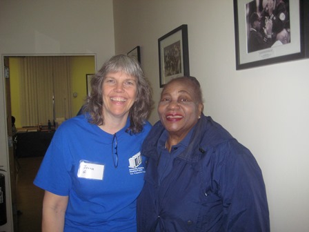 Olive, pictured with volunteer and fellow Bronxite Joanie, at UNHP's Free Tax Prep Program.
