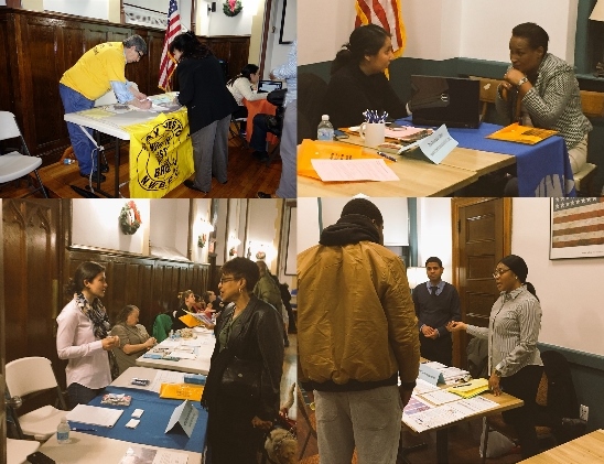 Pictured above, The Financial Clinic, POTS, NYC Tenant Services Unit and the NWBCCC representatives were among the 10 groups that answered questions and provided help to the attendees at the UNHP Tenants Housing Fair.