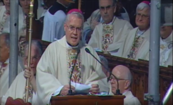Bishop Jenik addresses the large crowd at Saint Patrick's Cathedral noting that the Bronx is Jesus' vineyard.