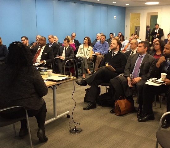 It was a packed house at the UNHP Multifamily Financial Roundtable meeting held at the offices of Enterprise. Over 50 individuals representing 27 financial institutions participated in a presentation on Bronx demographic data, distressed multifamily buildings in NYC and the variety of NYC preservation programs available to building owners.