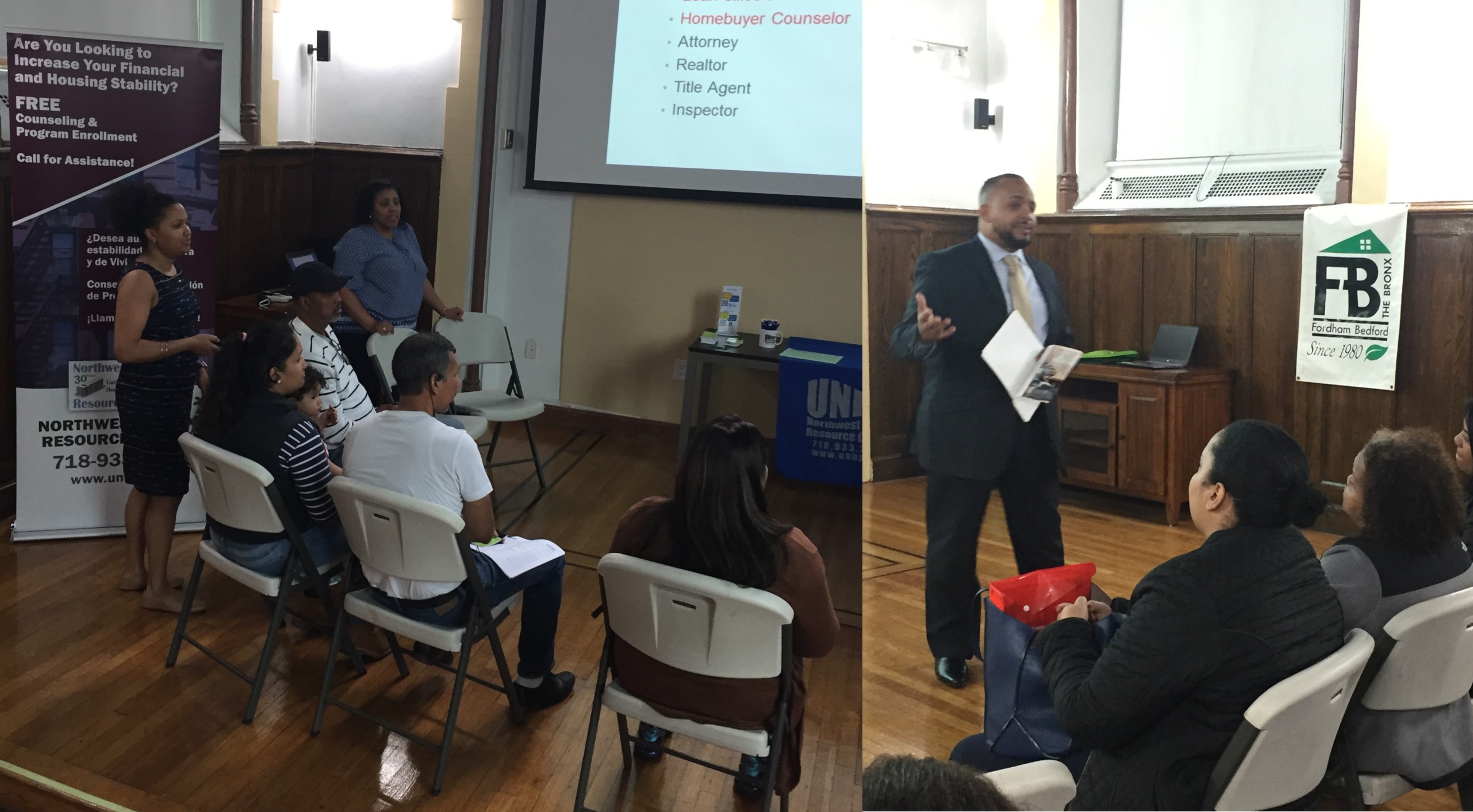 Two presentations were offered at the event, one in Spanish and one in English. The presentation offered an overview of home-buying basics. Jumelia from UNHP, each bank and NHS participated in the presentation.