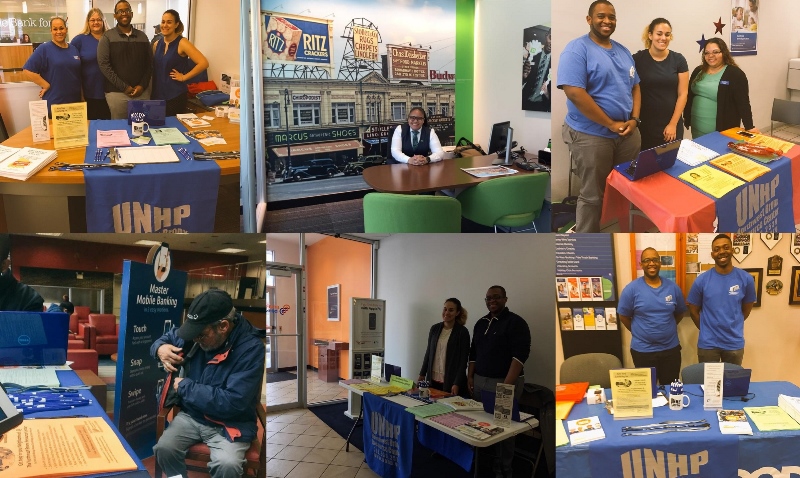 UNHP Pops Up! UNHP provided a day of on-site services and assistance for banking customers at local branches in April, May and June. From left, Apple Bank for Savings, TD Bank, Citibank, Ridgewood Savings Bank, Amalgamated Bank and Capital One.